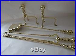 Antique Solid Brass Heavy Fireplace Tools Set Fireplace Accessories & Fire Dogs