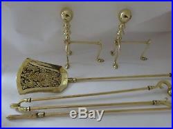 Antique Solid Brass Heavy Fireplace Tools Set Fireplace Accessories & Fire Dogs
