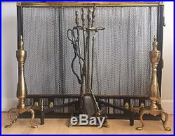 Antique Solid Brass/Iron Fireplace Screen withAndirons And Tools Set 38x31