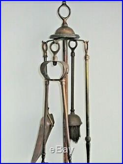 Antique Victorian Brass 5 Piece Fireplace Wood Stove Tool Accessory Set