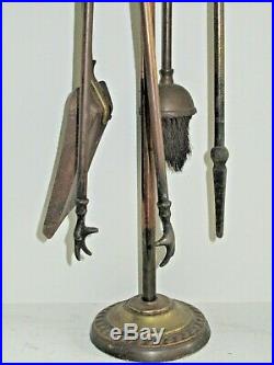 Antique Victorian Brass 5 Piece Fireplace Wood Stove Tool Accessory Set