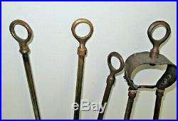 Antique Victorian Brass 5 Piece Fireplace Wood Stove Tool Accessory Set