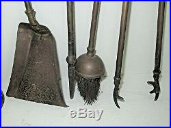 Antique Victorian Brass 5 Piece Fireplace Wood Stove Tool Accessory Set