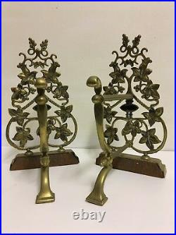 Antique Victorian Brass Companion Andirons Rests Set Fireplace Tools (QP190)