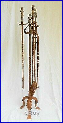 Antique Victorian Brass & Wrought Iron Figural Female Torso Fireplace Tool Set