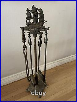 Antique Victorian Nautical Victory Ship Cast Iron Fireplace Tool Set F&M Co. 358