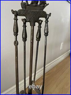 Antique Victorian Nautical Victory Ship Cast Iron Fireplace Tool Set F&M Co. 358