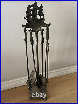 Antique Victorian Nautical Victory Ship Cast Iron Fireplace Tool Set F&M Co. 358