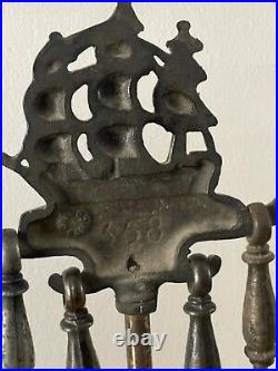 Antique Victorian Nautical Victory Ship Cast Iron Fireplace Tool Set F&M Co. 358