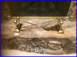 Antique Vintage 4 Piece Victorian Brass Firedogs & Fireplace Tools Rest Set