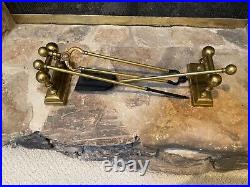 Antique Vintage 5 Piece Victorian Brass Firedogs & Fireplace Tools Rest Set