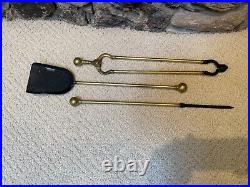 Antique Vintage 5 Piece Victorian Brass Firedogs & Fireplace Tools Rest Set