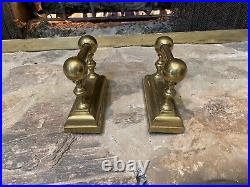 Antique Vintage 5 Piece Victorian Brass Firedogs & Fireplace Tools Rest Set