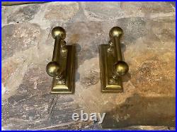 Antique Vintage 5 Piece Victorian Brass Firedogs & Fireplace Tools Rest Set