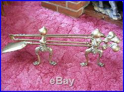 Antique Vintage Ball & Claw Dogs Brass Fireplace Fireside Companion Set Tools