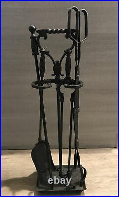 Antique Vintage Bradley & Hubbard Wrought Iron Fireplace Tools Set