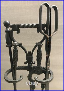 Antique Vintage Bradley & Hubbard Wrought Iron Fireplace Tools Set