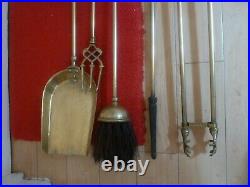 Antique Vintage Brass Fireplace Companion Set Fire Side Tools Ceramic Floral