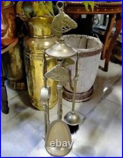 Antique Vintage Brass Fireplace Companion Set Fire Side Tools Horse Shape