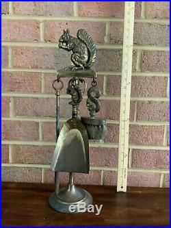 Antique Vintage Brass Squirrel Miniature Fireplace Tool Set Poker Brush Shovel