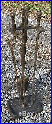 Antique Vintage Cahill Arts & Crafts Iron Fireplace Tool Set 3pc Firetools Stand