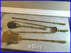 Antique Vintage Claw Footed Brass Fireplace Tool Set 5 pieces 28 Tall Ornate