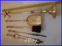 Antique Vintage Large Solid Brass Fireplace Fireside Companion Set Fire Tools