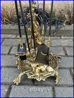 Antique Vintage Style HUNTING THEME Brass Fireplace Tool Set Fire tools