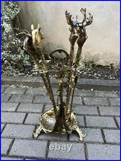Antique Vintage Style HUNTING THEME Brass Fireplace Tool Set Fire tools, 7.2 kg