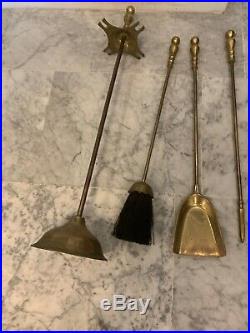 Antique Vintage Wrought Ornate Brass Metal 5 Pieces Fireplace Tool Set Nice