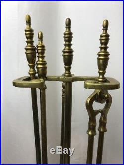 Antique Vtg Brass Fireplace Tools Set Broom Stand Arts & Crafts, Victorian, Deco