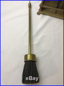 Antique Vtg Brass Fireplace Tools Set Broom Stand Arts & Crafts, Victorian, Deco