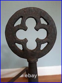 Antique Vtg Fireplace Andirons Fire Dogs Tool Set CELTIC CROSS