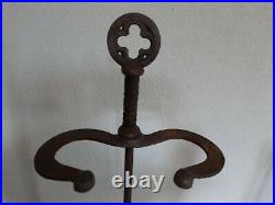 Antique Vtg Fireplace Andirons Fire Dogs Tool Set CELTIC CROSS