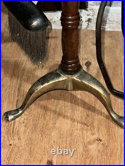 Antique Wood Handle & Eagle Brass/wooden Base Fireplace 3 Tools Set Rustic