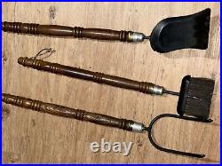 Antique Wood Handle & Eagle Brass/wooden Base Fireplace 3 Tools Set Rustic