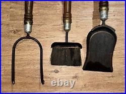 Antique Wood Handle & Eagle Brass/wooden Base Fireplace 3 Tools Set Rustic