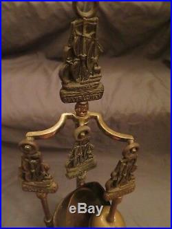 Antique Wood Stove Fireplace Nautical Brass Mayflower Ship Mini Tool Stand Set