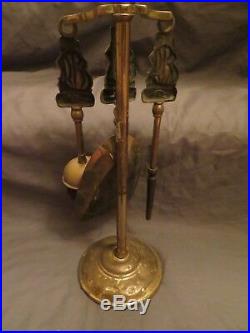 Antique Wood Stove Fireplace Nautical Brass Mayflower Ship Mini Tool Stand Set