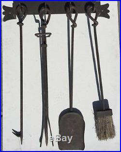 Antique Wrought Iron Fireplace Tool Set Wall Mount