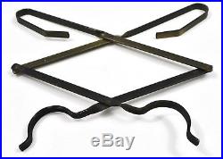 Antique Wrought Iron Hand Forged Fireplace Tools with Stand 7 Piece Set