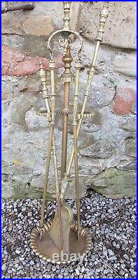 Antique brass fire irons, hearth set, hearth tools, companion set, French