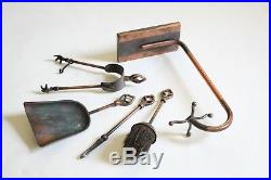 Antique fireplace tool set japanned flashed copper deco vtg victorian