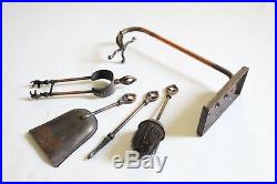 Antique fireplace tool set japanned flashed copper deco vtg victorian