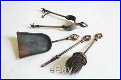 Antique fireplace tool set japanned flashed copper deco vtg victorian