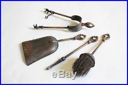 Antique fireplace tool set japanned flashed copper deco vtg victorian