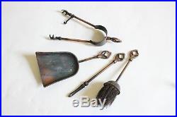 Antique fireplace tool set japanned flashed copper deco vtg victorian