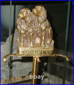 Antique original European Complete Fireplace Brass Tool Set Two Spaniels Motif