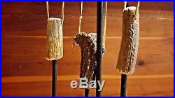 Antler Fireplace 4pc Tool Set with Carved Eagle Head 34 UNIQUE