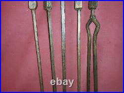 Arts And Crafts Brutalist Iron Fireplace Tools Set Antique